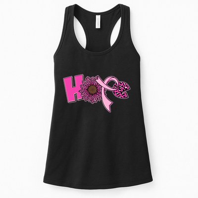 Hope Pink Leopard Print Sunflower Breast Cancer Awareness Womens Tank Top