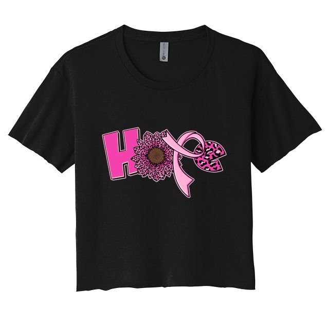 Hope Pink Leopard Print Sunflower Breast Cancer Awareness Crop Top