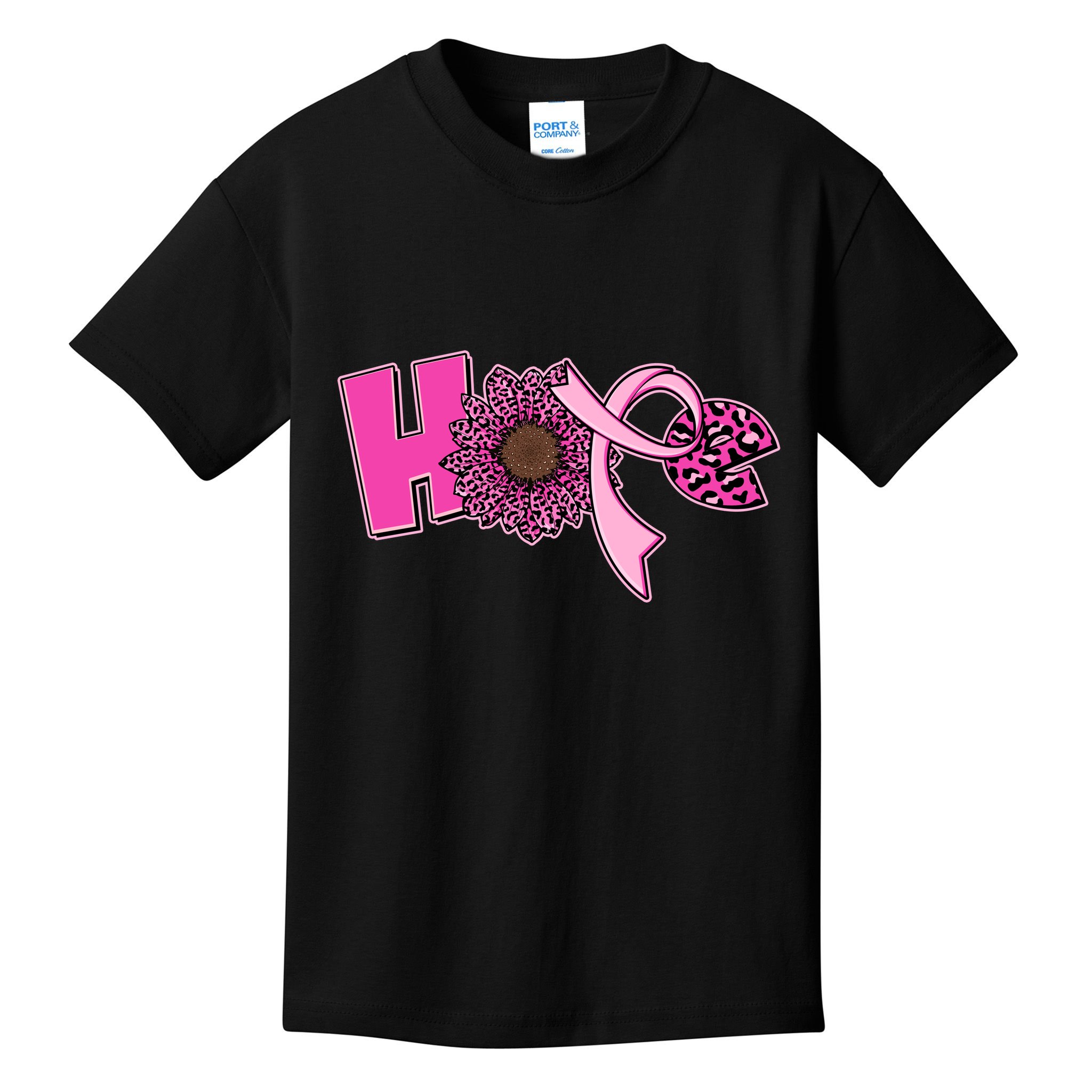 Hope Pink Leopard Print Sunflower Breast Cancer Awareness Kids T-Shirt