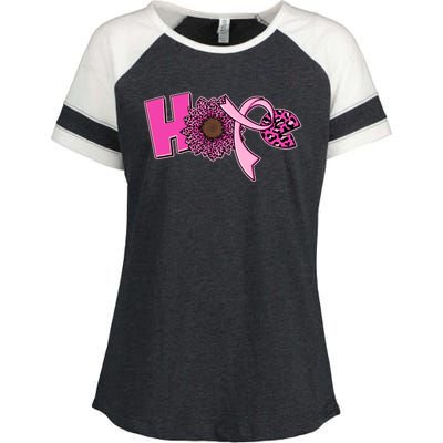 Hope Pink Leopard Print Sunflower Breast Cancer Awareness Enza Ladies Jersey Colorblock Tee