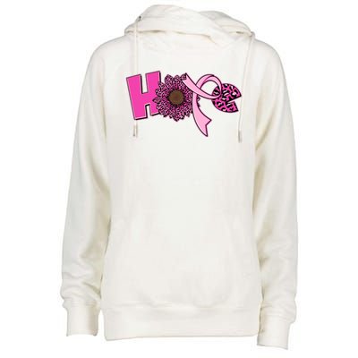 Hope Pink Leopard Print Sunflower Breast Cancer Awareness Womens Funnel Neck Pullover Hood