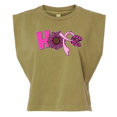 Hope Pink Leopard Print Sunflower Breast Cancer Awareness Garment-Dyed Women's Muscle Tee