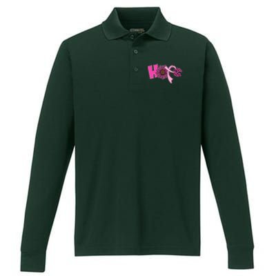 Hope Pink Leopard Print Sunflower Breast Cancer Awareness Performance Long Sleeve Polo