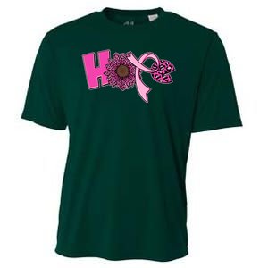 Hope Pink Leopard Print Sunflower Breast Cancer Awareness Cooling Performance Crew T-Shirt