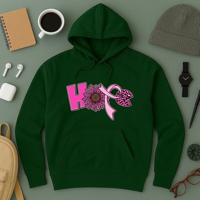 Hope Pink Leopard Print Sunflower Breast Cancer Awareness Hoodie