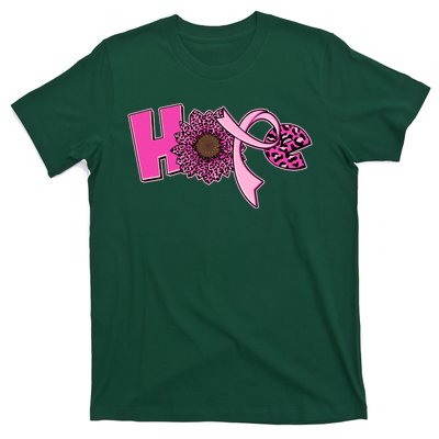 Hope Pink Leopard Print Sunflower Breast Cancer Awareness T-Shirt