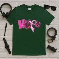 Hope Pink Leopard Print Sunflower Breast Cancer Awareness T-Shirt