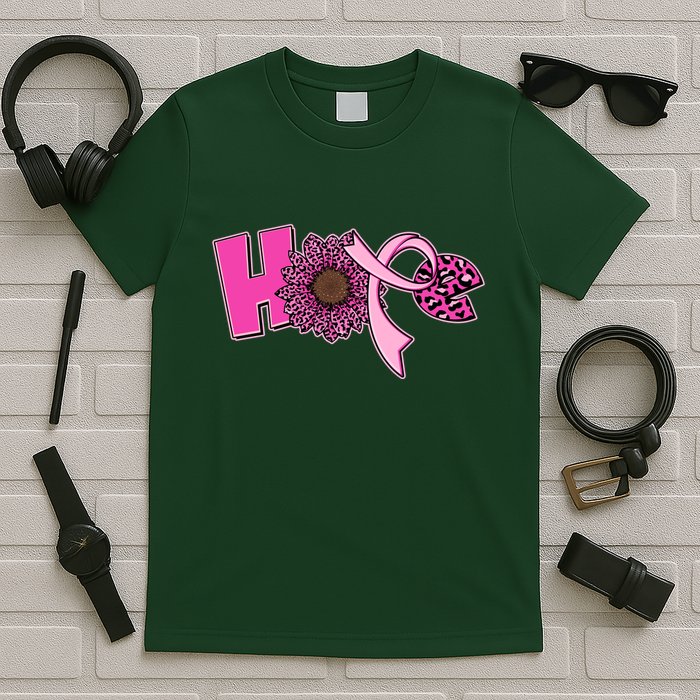 Hope Pink Leopard Print Sunflower Breast Cancer Awareness T-Shirt