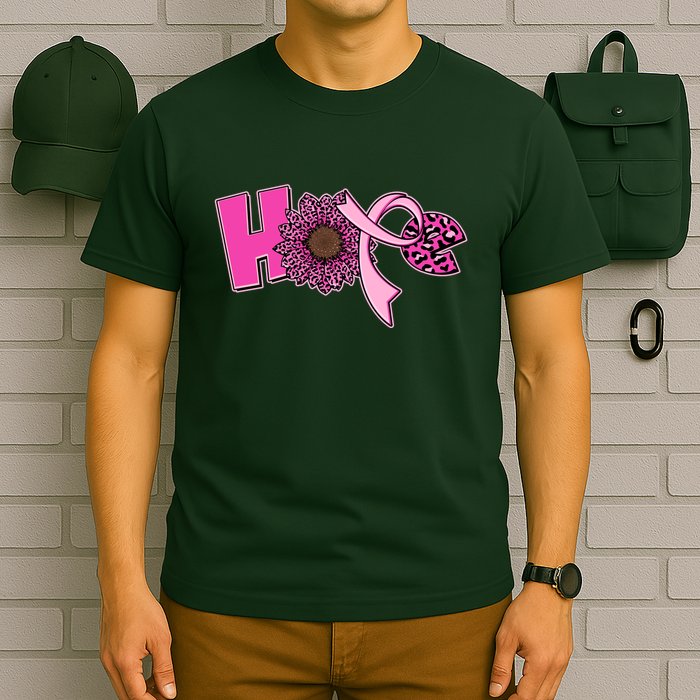 Hope Pink Leopard Print Sunflower Breast Cancer Awareness T-Shirt