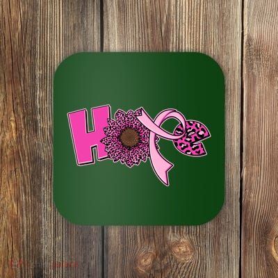 Hope Pink Leopard Print Sunflower Breast Cancer Awareness Coaster