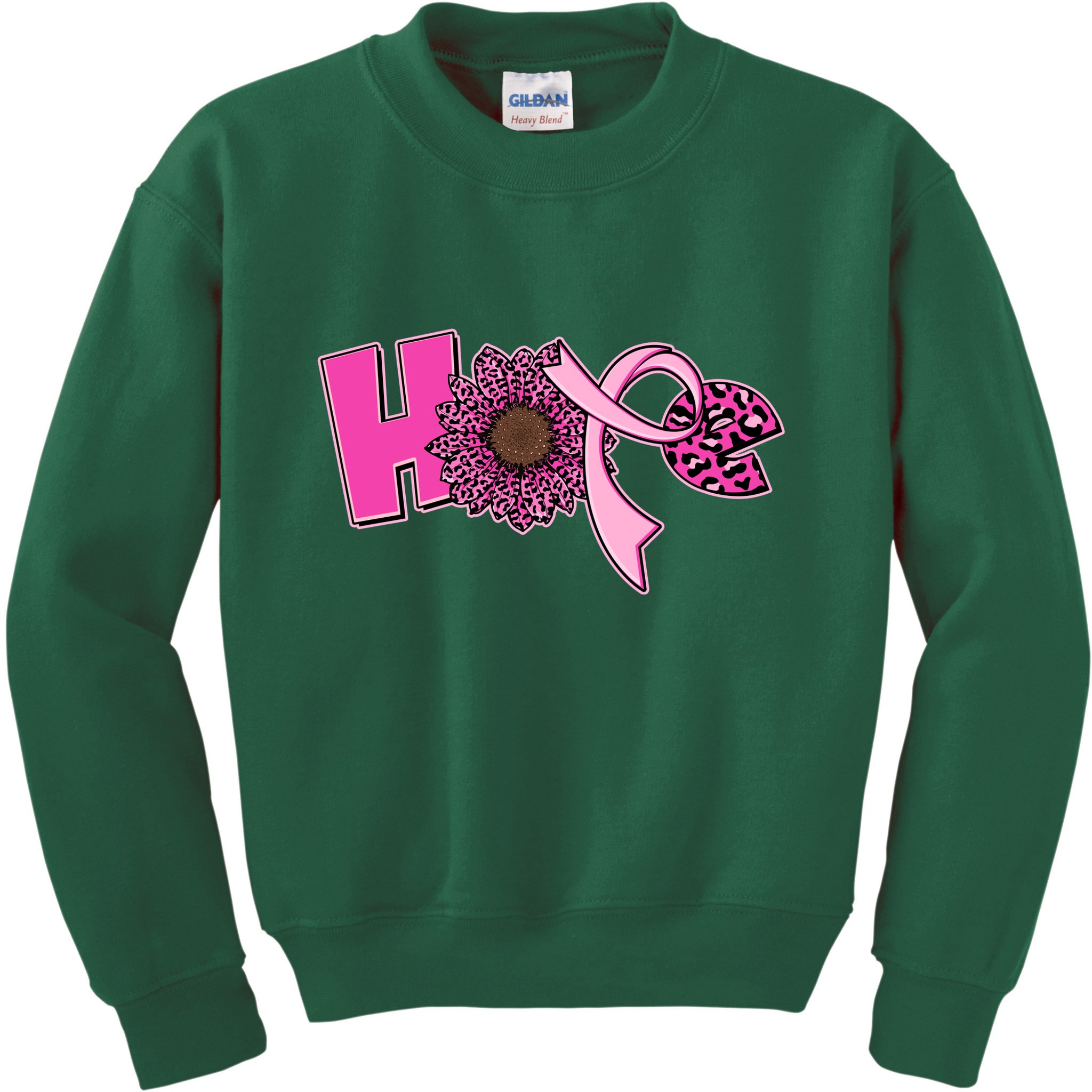 Hope Pink Leopard Print Sunflower Breast Cancer Awareness Kids Sweatshirt