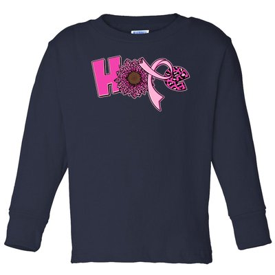 Hope Pink Leopard Print Sunflower Breast Cancer Awareness Toddler Long Sleeve Shirt