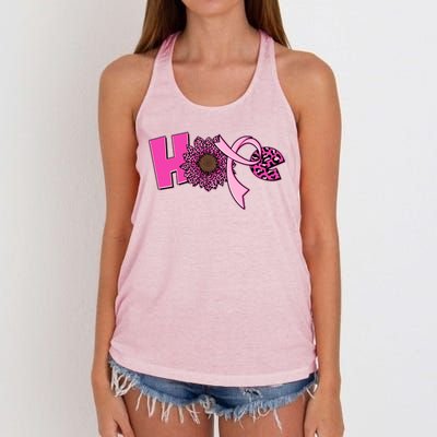 Hope Pink Leopard Print Sunflower Breast Cancer Awareness Women's Knotted Racerback Tank