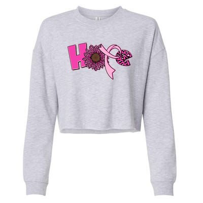 Hope Pink Leopard Print Sunflower Breast Cancer Awareness Cropped Pullover Crew