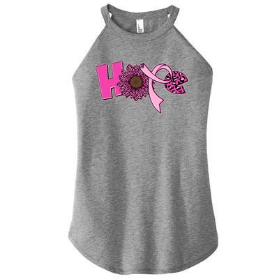 Hope Pink Leopard Print Sunflower Breast Cancer Awareness Women's Perfect Tri Rocker Tank