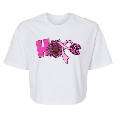 Hope Pink Leopard Print Sunflower Breast Cancer Awareness Bella+Canvas Jersey Crop Tee