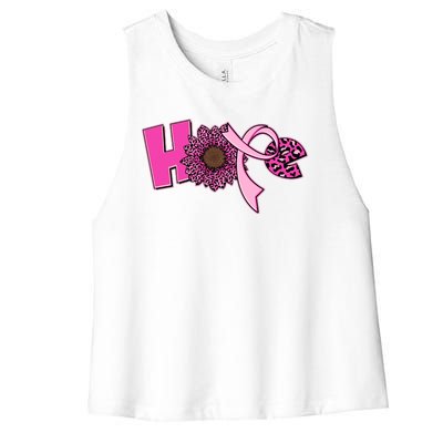 Hope Pink Leopard Print Sunflower Breast Cancer Awareness Women's Racerback Cropped Tank