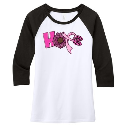 Hope Pink Leopard Print Sunflower Breast Cancer Awareness Women's Tri-Blend 3/4-Sleeve Raglan Shirt