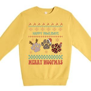 Happy Pawlidays Merry Woofmas Leopard Red Buffalo Plaid Xmas Gift Premium Crewneck Sweatshirt