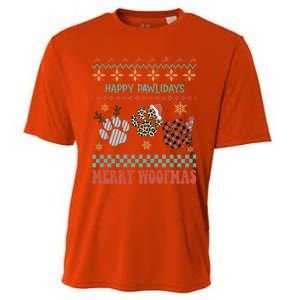 Happy Pawlidays Merry Woofmas Leopard Red Buffalo Plaid Xmas Gift Cooling Performance Crew T-Shirt