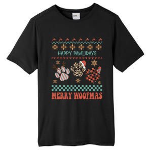 Happy Pawlidays Merry Woofmas Leopard Red Buffalo Plaid Xmas Gift Tall Fusion ChromaSoft Performance T-Shirt