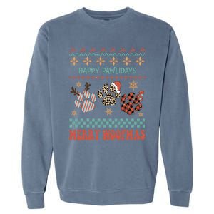 Happy Pawlidays Merry Woofmas Leopard Red Buffalo Plaid Xmas Gift Garment-Dyed Sweatshirt