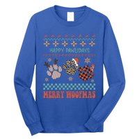 Happy Pawlidays Merry Woofmas Leopard Red Buffalo Plaid Xmas Gift Long Sleeve Shirt