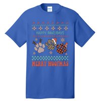 Happy Pawlidays Merry Woofmas Leopard Red Buffalo Plaid Xmas Gift Tall T-Shirt