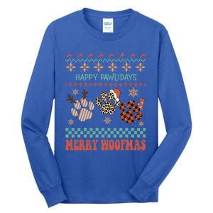 Happy Pawlidays Merry Woofmas Leopard Red Buffalo Plaid Xmas Gift Tall Long Sleeve T-Shirt