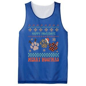 Happy Pawlidays Merry Woofmas Leopard Red Buffalo Plaid Xmas Gift Mesh Reversible Basketball Jersey Tank