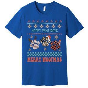 Happy Pawlidays Merry Woofmas Leopard Red Buffalo Plaid Xmas Gift Premium T-Shirt