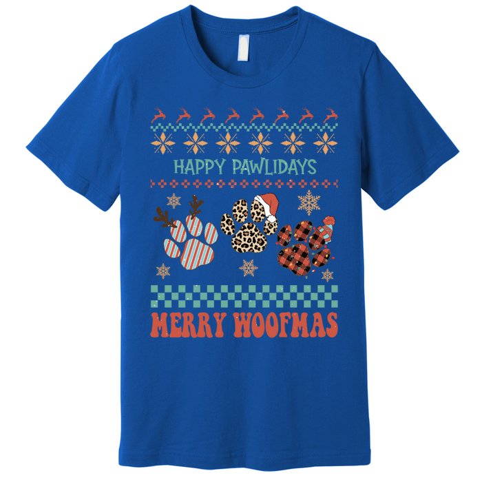 Happy Pawlidays Merry Woofmas Leopard Red Buffalo Plaid Xmas Gift Premium T-Shirt