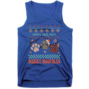 Happy Pawlidays Merry Woofmas Leopard Red Buffalo Plaid Xmas Gift Tank Top