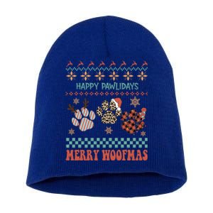 Happy Pawlidays Merry Woofmas Leopard Red Buffalo Plaid Xmas Gift Short Acrylic Beanie