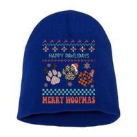 Happy Pawlidays Merry Woofmas Leopard Red Buffalo Plaid Xmas Gift Short Acrylic Beanie