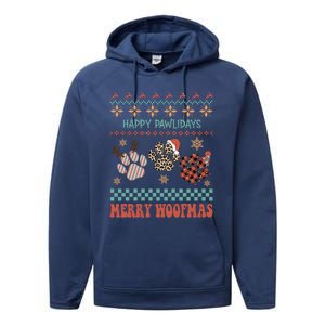 Happy Pawlidays Merry Woofmas Leopard Red Buffalo Plaid Xmas Gift Performance Fleece Hoodie