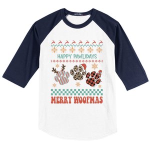 Happy Pawlidays Merry Woofmas Leopard Red Buffalo Plaid Xmas Gift Baseball Sleeve Shirt