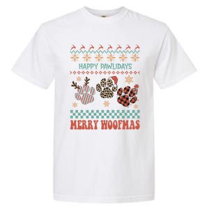 Happy Pawlidays Merry Woofmas Leopard Red Buffalo Plaid Xmas Gift Garment-Dyed Heavyweight T-Shirt