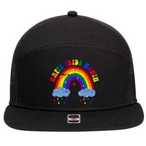 Happy Pride Month Lgbt Rainbow Meaningful Gift 7 Panel Mesh Trucker Snapback Hat