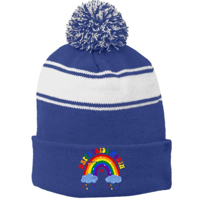 Happy Pride Month Lgbt Rainbow Meaningful Gift Stripe Pom Pom Beanie