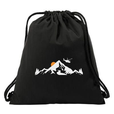 Helicopter Pilot Mountains Aviation Aircraft Chopper Drawstring Bag