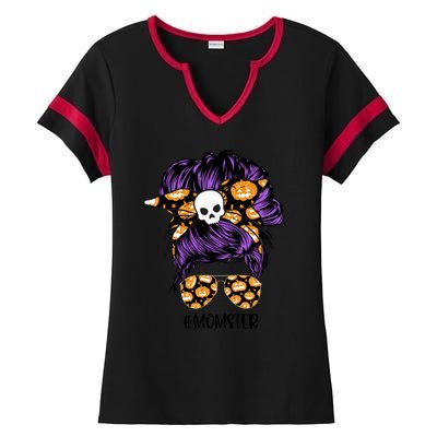 Halloween Pumpkin Momster Mom Ladies Halftime Notch Neck Tee