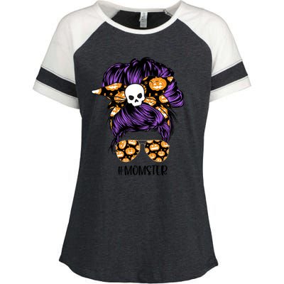 Halloween Pumpkin Momster Mom Enza Ladies Jersey Colorblock Tee