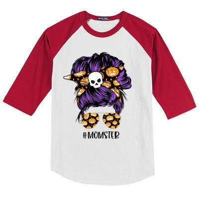 Halloween Pumpkin Momster Mom Kids Colorblock Raglan Jersey