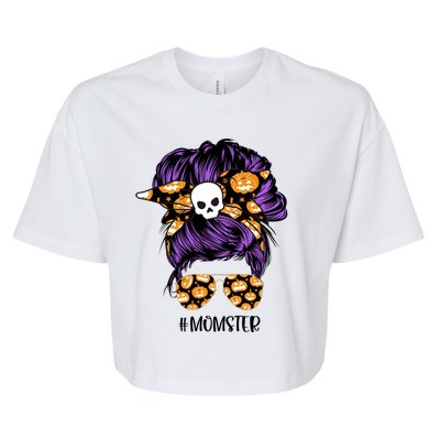 Halloween Pumpkin Momster Mom Bella+Canvas Jersey Crop Tee