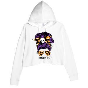 Halloween Pumpkin Momster Mom Crop Fleece Hoodie