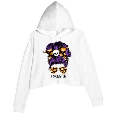 Halloween Pumpkin Momster Mom Crop Fleece Hoodie