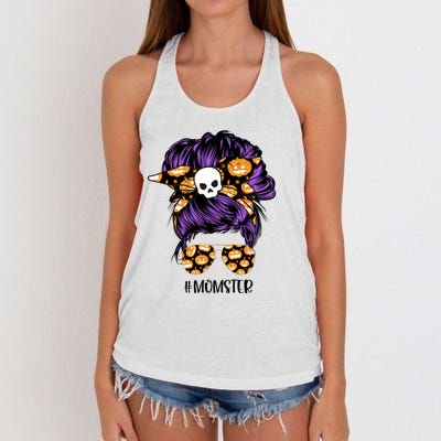 Halloween Pumpkin Momster Mom Women's Knotted Racerback Tank