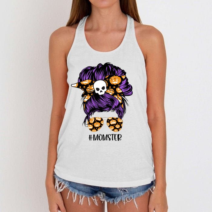 Halloween Pumpkin Momster Mom Women's Knotted Racerback Tank