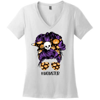 Halloween Pumpkin Momster Mom Women's V-Neck T-Shirt